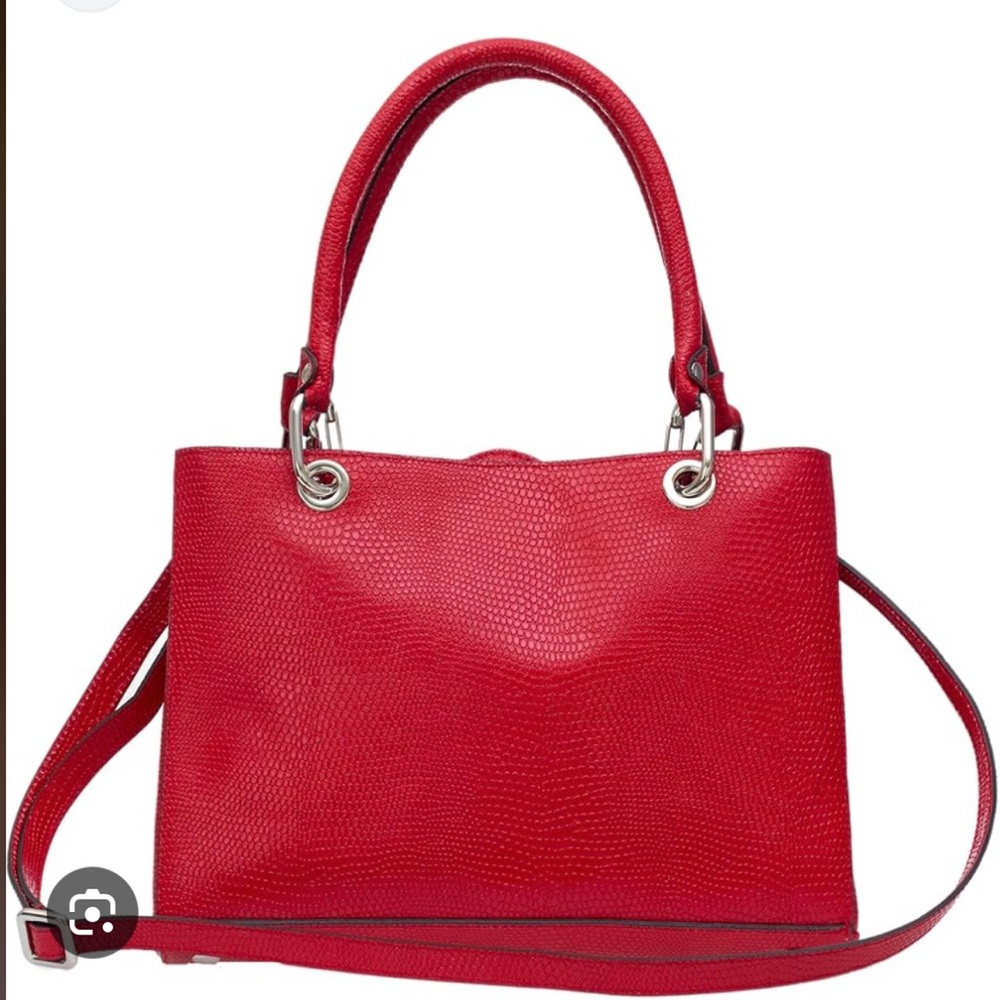 NWT PLINIO VISONA ITALIAN Red Double Handle Leather Satchel with Shoulder Strap